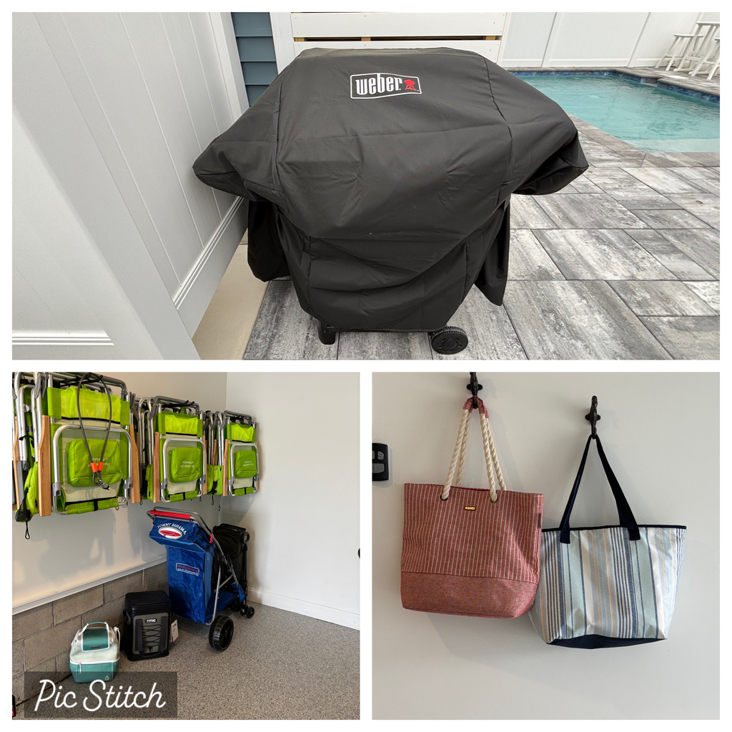 Weber grill, 10 beach chairs, 2 cooler bags, one cart, 1 wagon, 2 beach bags