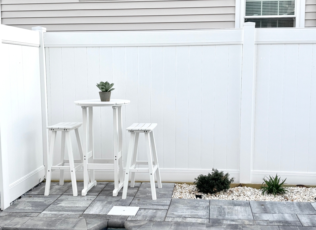 pub table and seating by pool