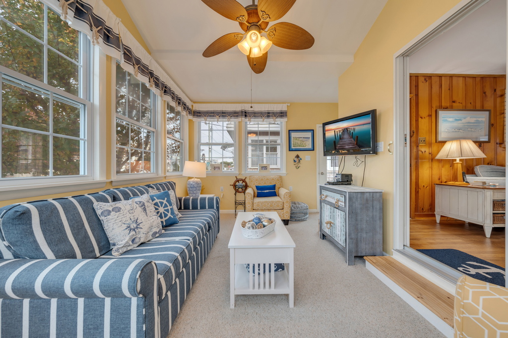 Bright sunroom at the front of the home