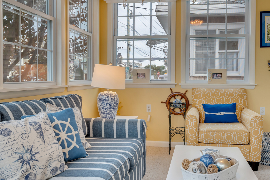 Bright sunroom at the front of the home