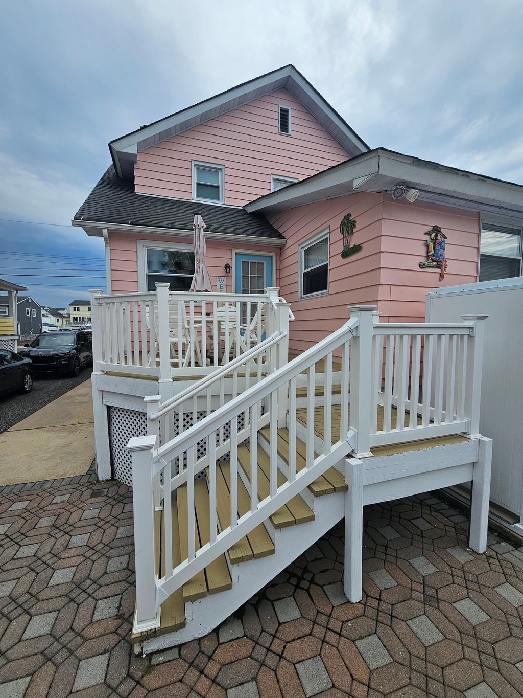 Apartment entrance and deck area