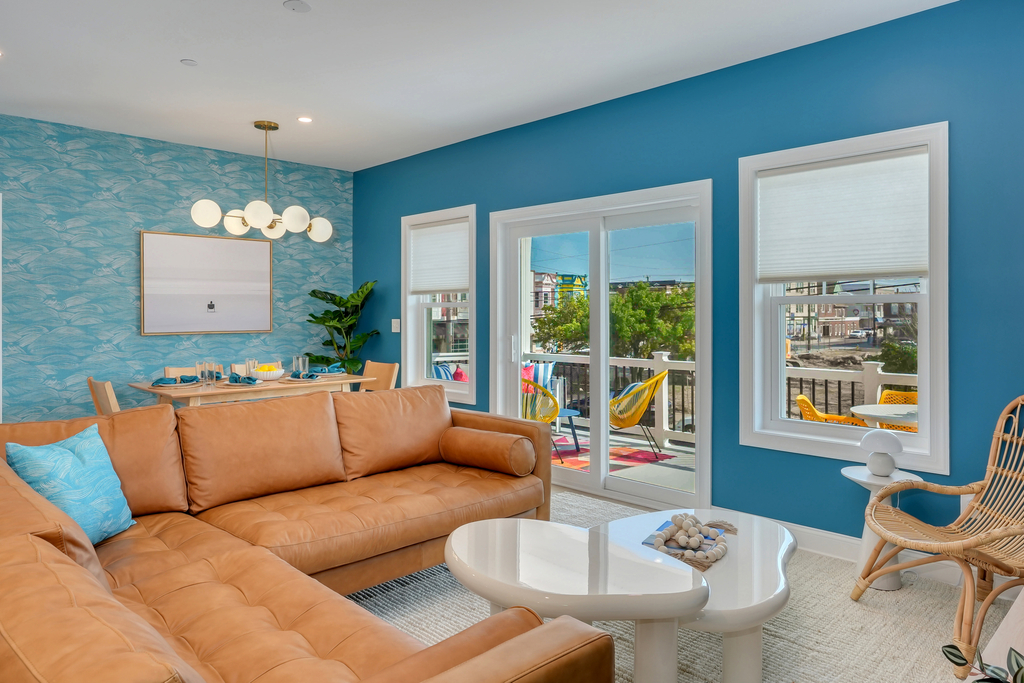 Living Room with Leather Sectional and Game-Ready Coffee Table