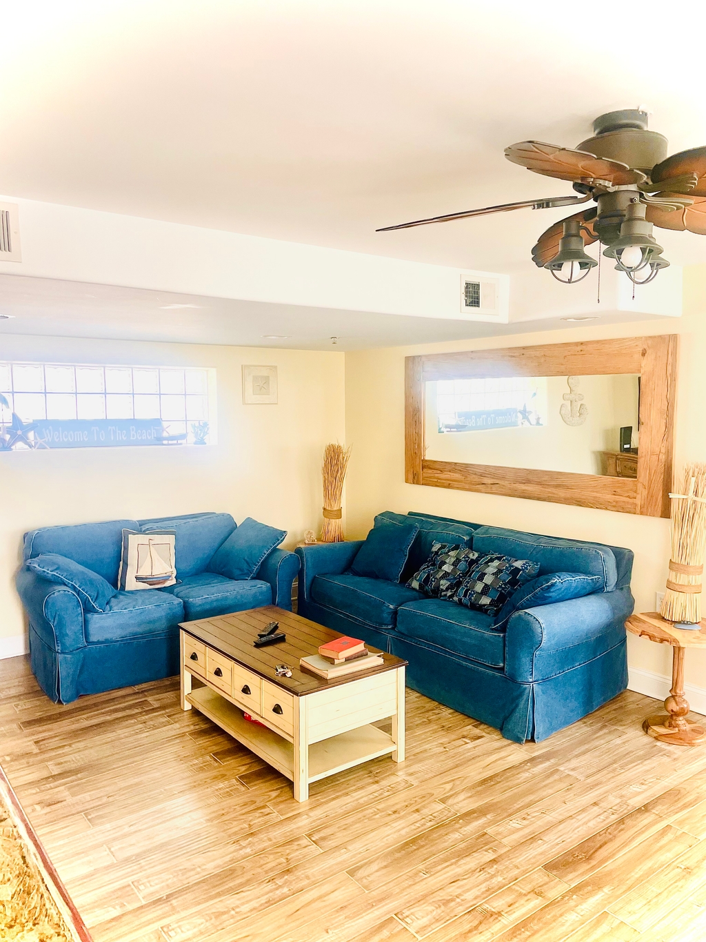 Large living room with sofa bed