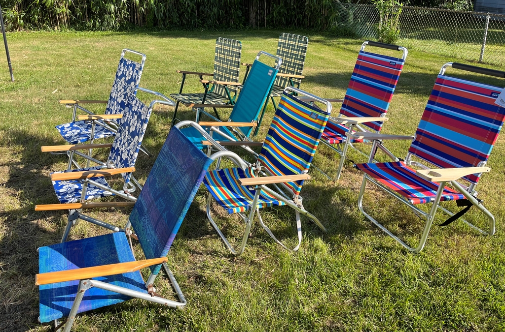 Wide selection of beach chairs  for you to choose from. We also have a beach caddy and two umbrellas for your use.