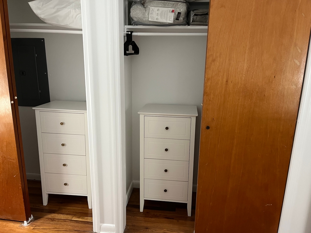 King size room has double closets and extra storage drawers for each closet