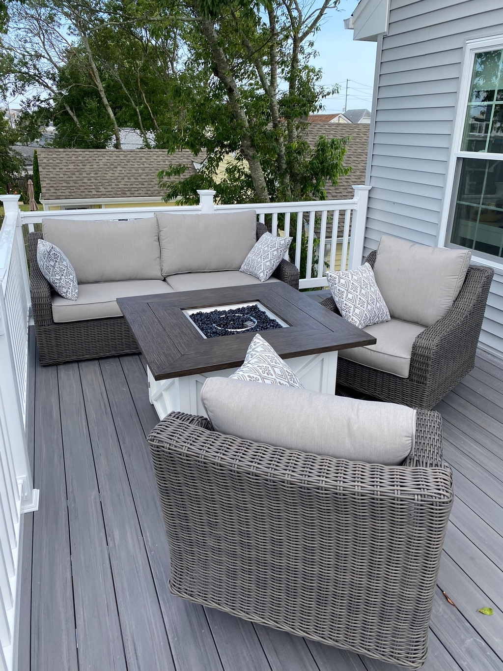 Swivel chairs with firepit off master bedroom